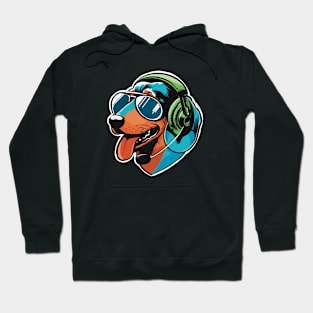 Fun Dachshund dog with headphones Hoodie